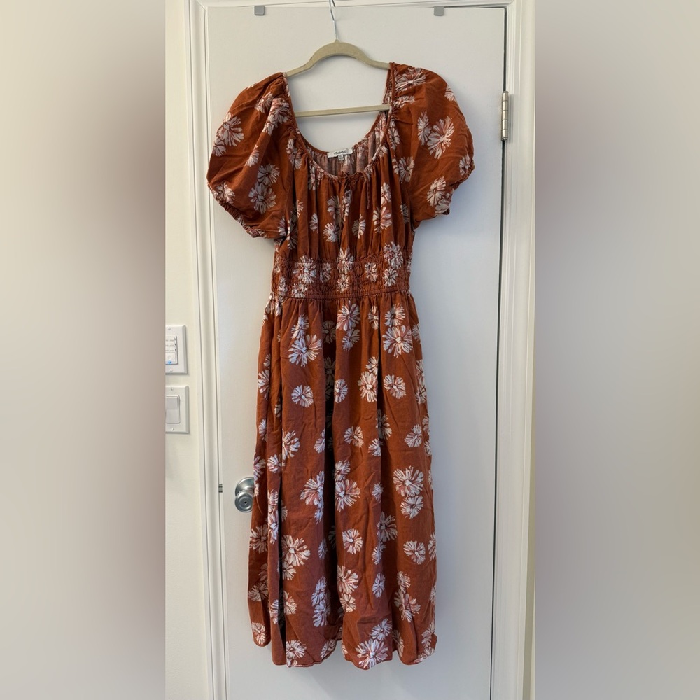 Madewell Midi Floral Dress in Rust and White